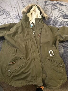 Columbia Olive Green Fur-Trim Hooded Winter Coat